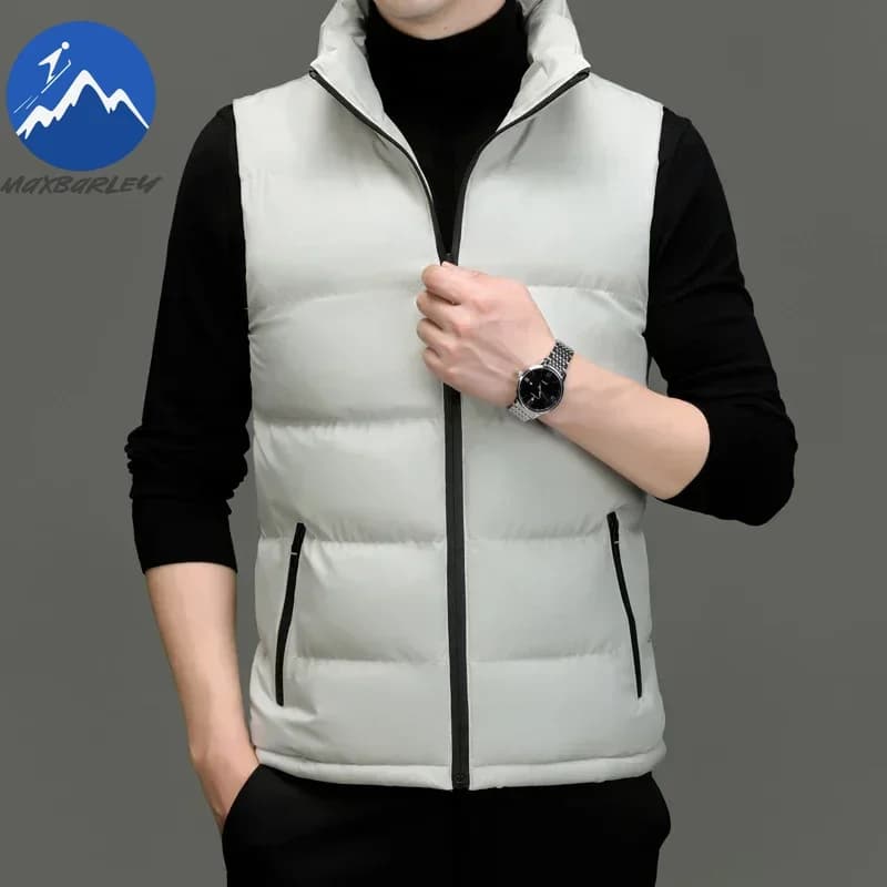 Veste hiver 2025 sans manches homme chaude et légère coupe-vent doublure coton col montant