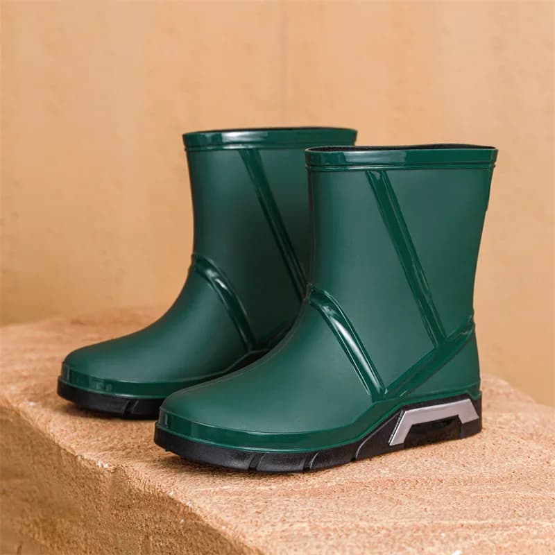 Bottes de pluie homme mi-mollet doublées polaire pêche extérieur étanches chaussures gel