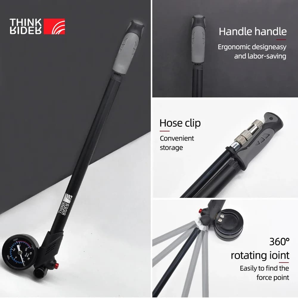 Pompe haute pression ThinkRider 300PSI portable avec manomètre pour suspensions VTT et équipement pêche
