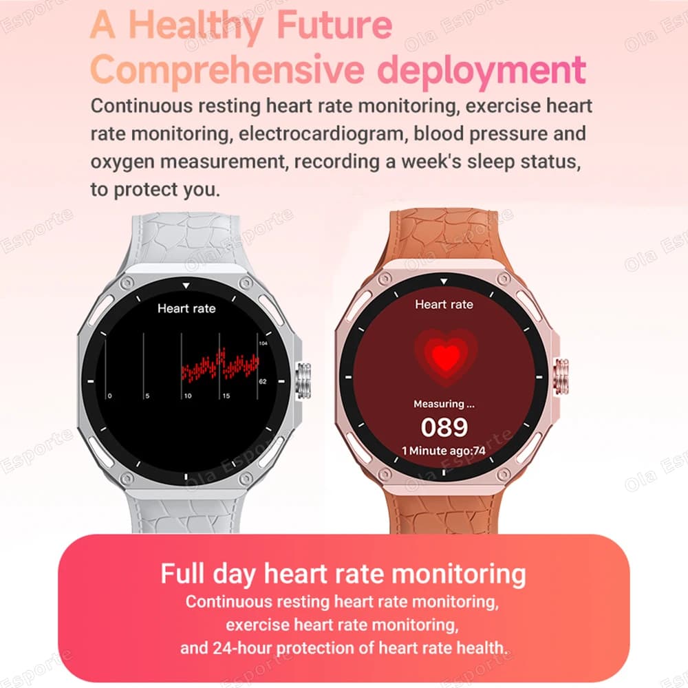 Montre connectée 2025 unisexe pour pêche : monitoring santé, étanche, appels, compatible Android iOS