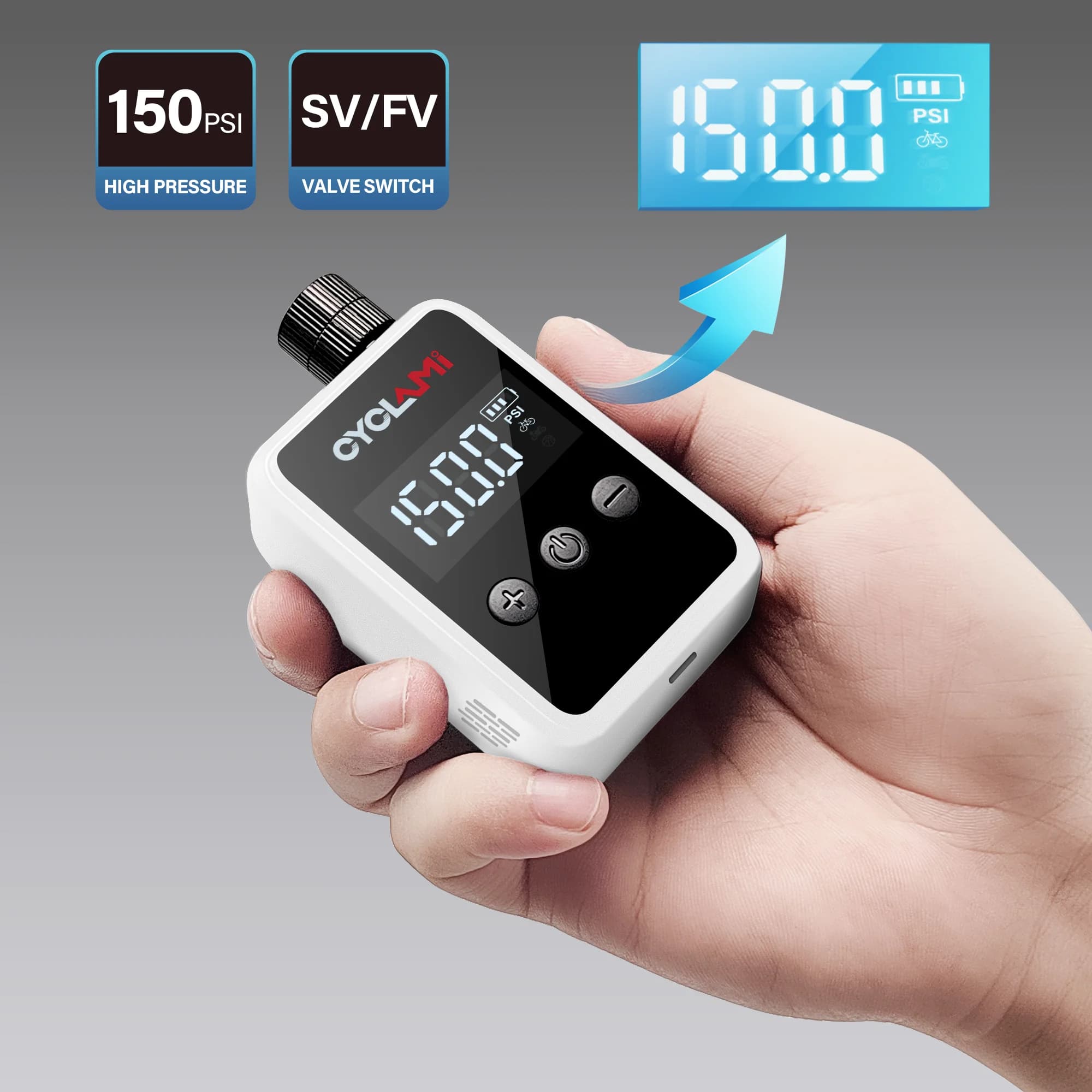 Pompe électrique portable 150PSI CYCLAMI HW125 - Mini compresseur rechargeable pour VTT et vélo de pêche