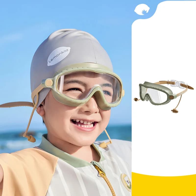 Lunettes de natation enfants anti-buée anti-UV - Vision large avec bouchons d'oreilles pour bébé nageur