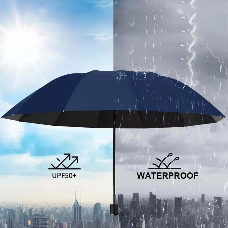 Parapluie triple pliage extra large 130cm - Protection pluie, vent et UV optimale pour pêcheurs