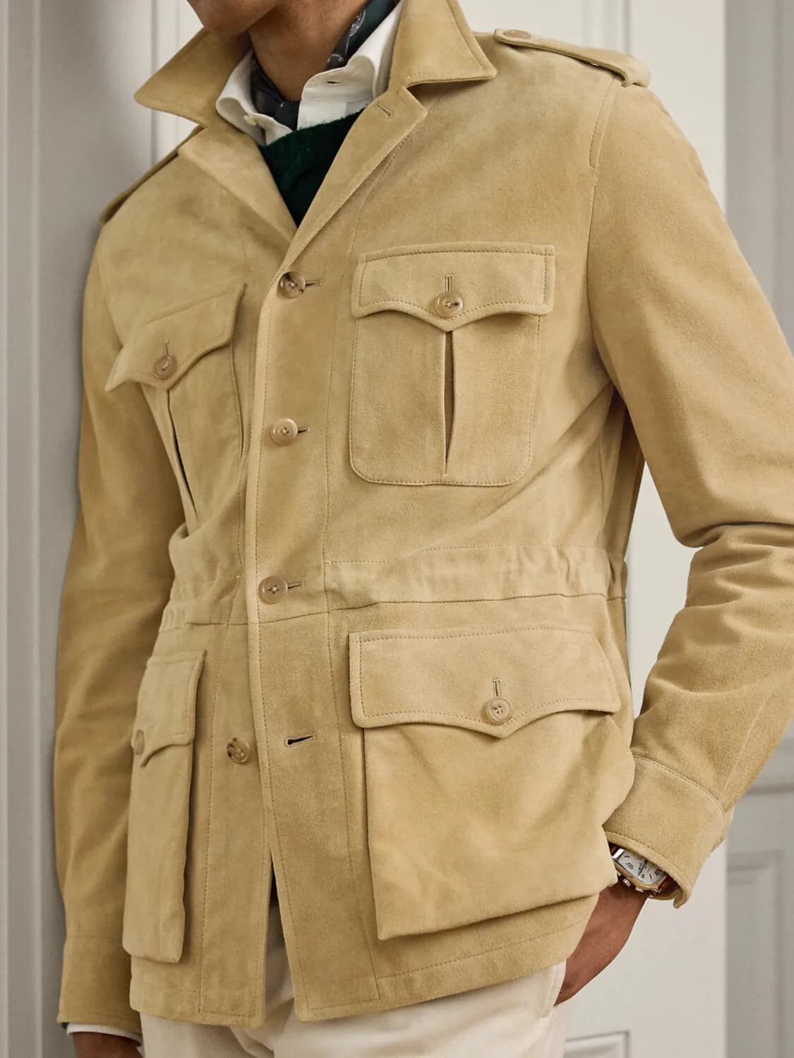Veste de chasse suédine luxe homme - Trench coat italien pour pêche haut de gamme et affaires