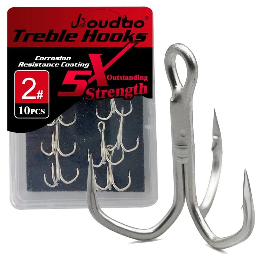 Hameçons triples 5X renforcés pour gros poissons - Truite, Saumon, Thon - Lot de 10 (Tailles