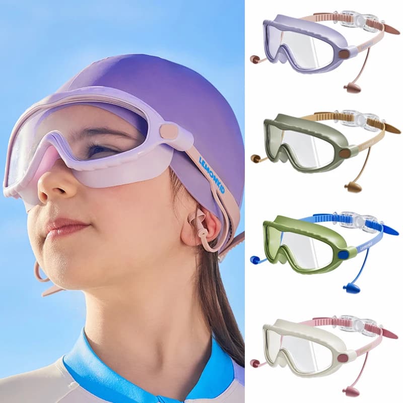 Lunettes de natation enfants anti-buée anti-UV - Vision large avec bouchons d'oreilles pour bébé nageur