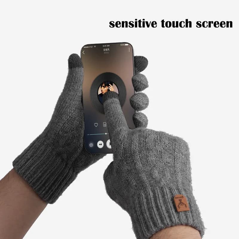 Gants hommes chauds d'hiver tactiles doublure polaire épaissis laine tricotée anti-froid