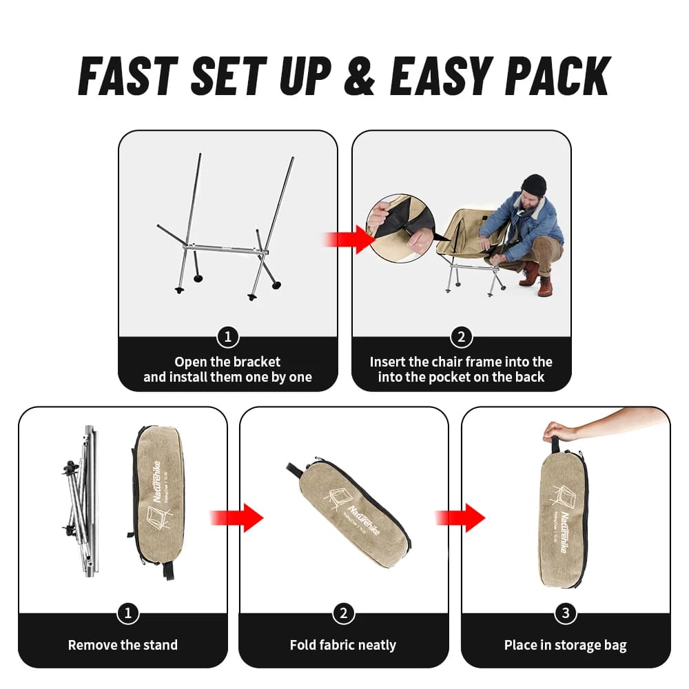 Naturehike chaise pliante ultra-légère montage rapide haute charge pêche jardin plage