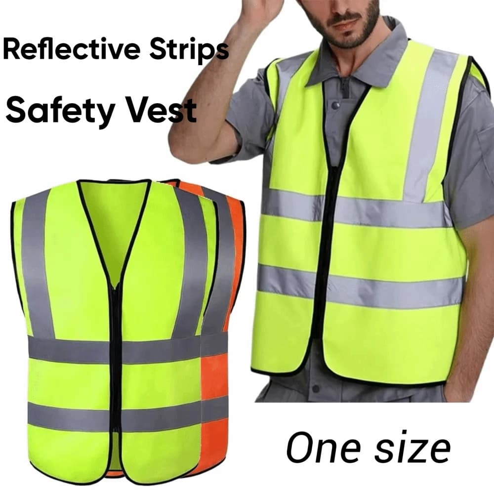 Veste sécurité haute visibilité pêche - Bandes réfléchissantes avant zip - Uniforme entrepôt pêche