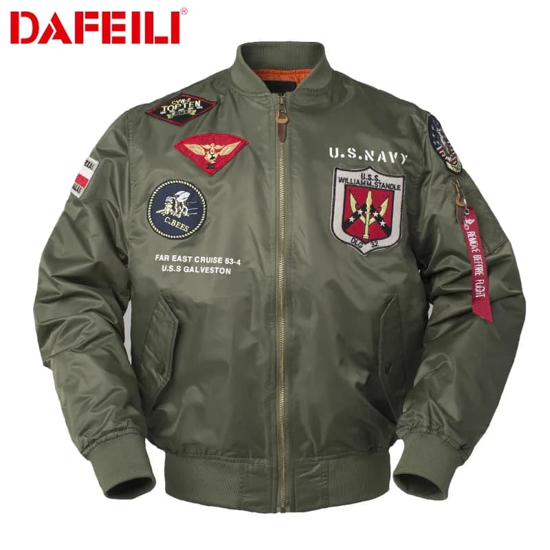 Veste bomber satin homme patch Top Gun brodé - Veste légère streetwear militaire style MA1 aviation