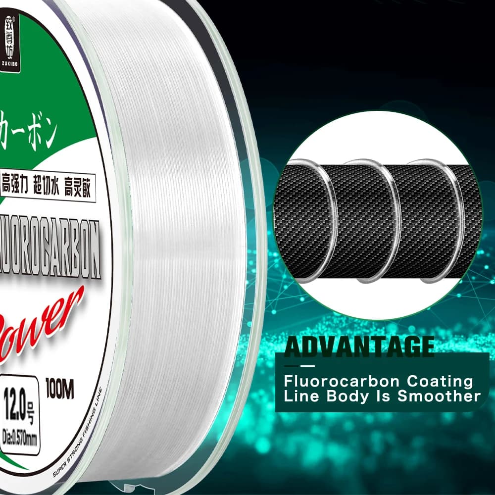 Ligne fluorocarbone 100% pêche carpe ZUKIBO 50m 100m résistance 2 à 85lb leader Japon haute résistance