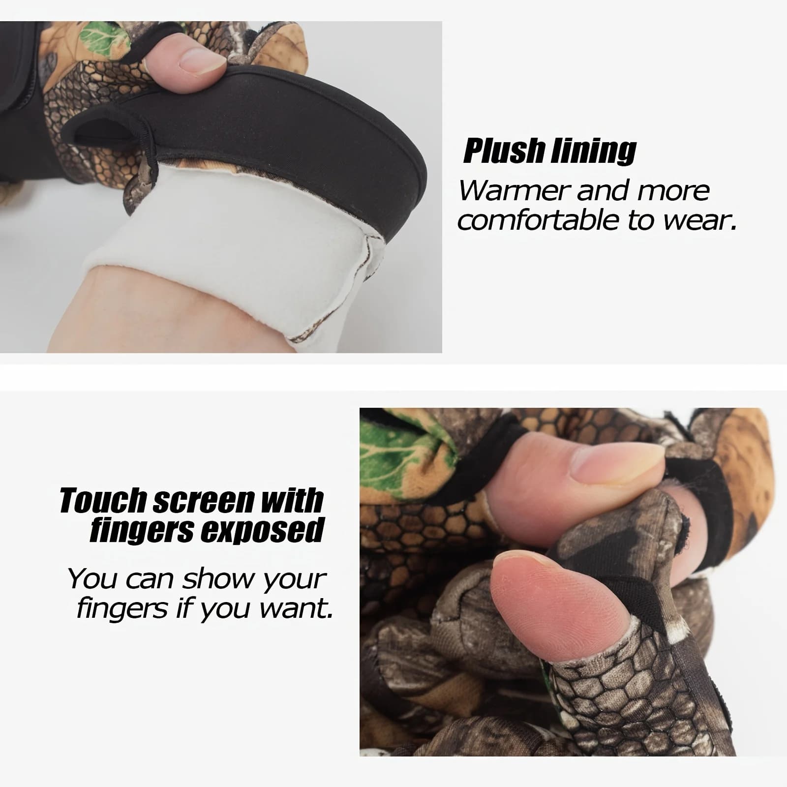 Gants de chasse automne hiver doigts complets - Écran tactile antidérapant - Pêche randonnée protection hivernale