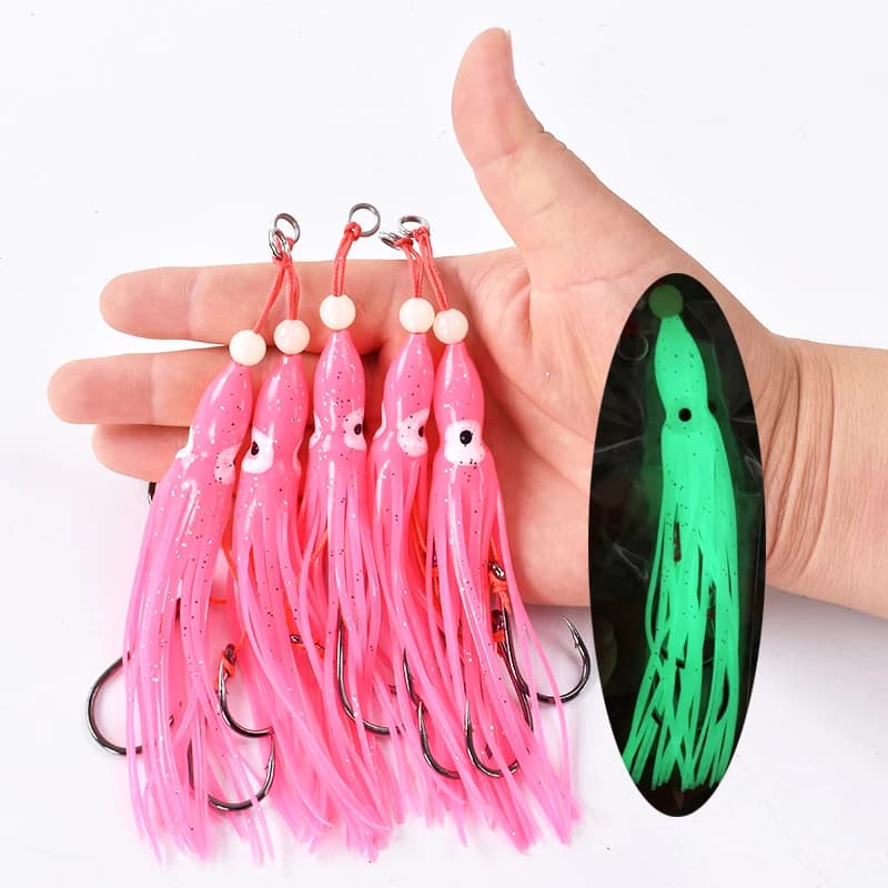 Leurres souples calmar 12cm pour pêche en mer - Skirt en gel de silicone avec tentacules et hameçons doubles assistés