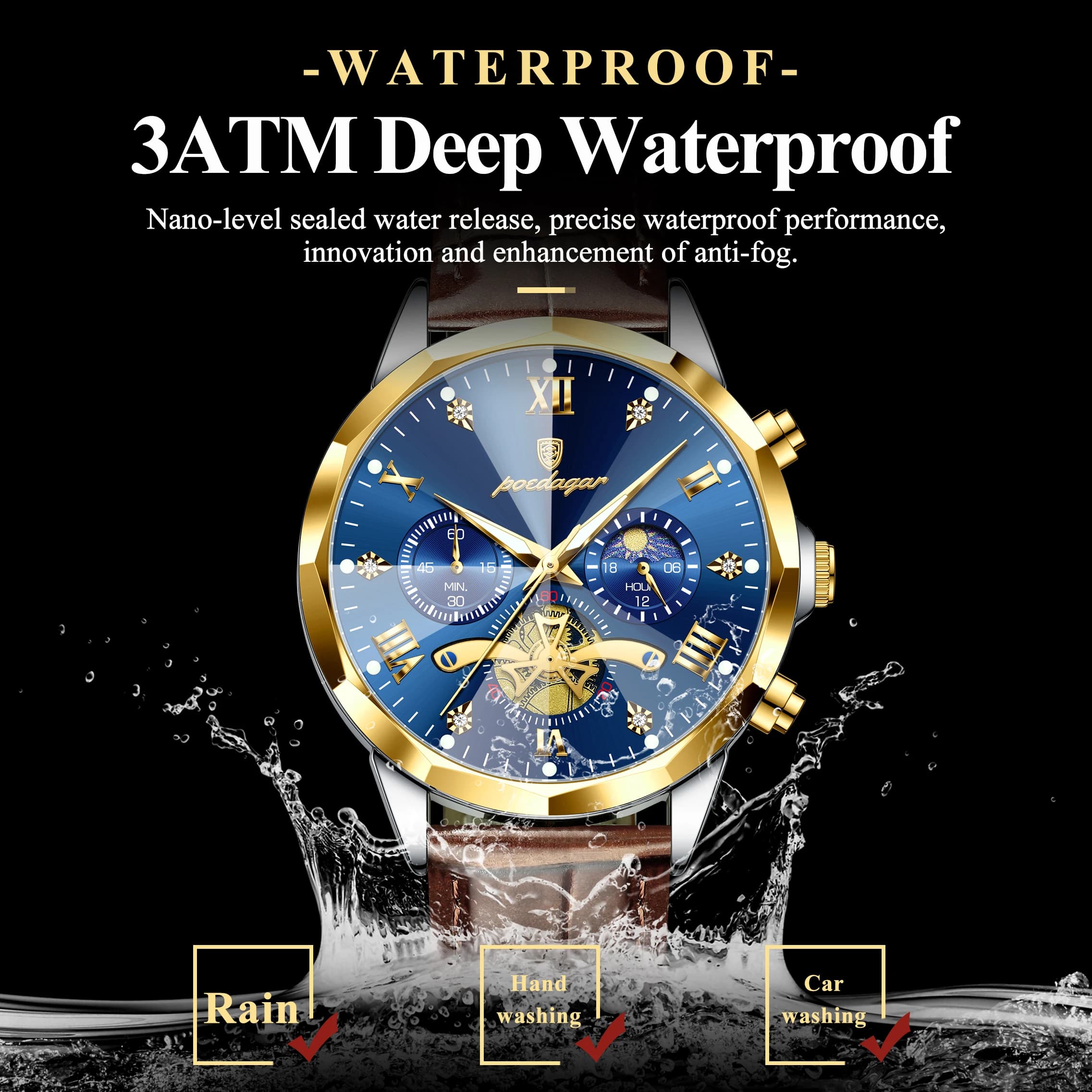 Montre Homme Militaire Luxe Quartz Étanche Luminieuse Chronographe Cuir Sport Élégante