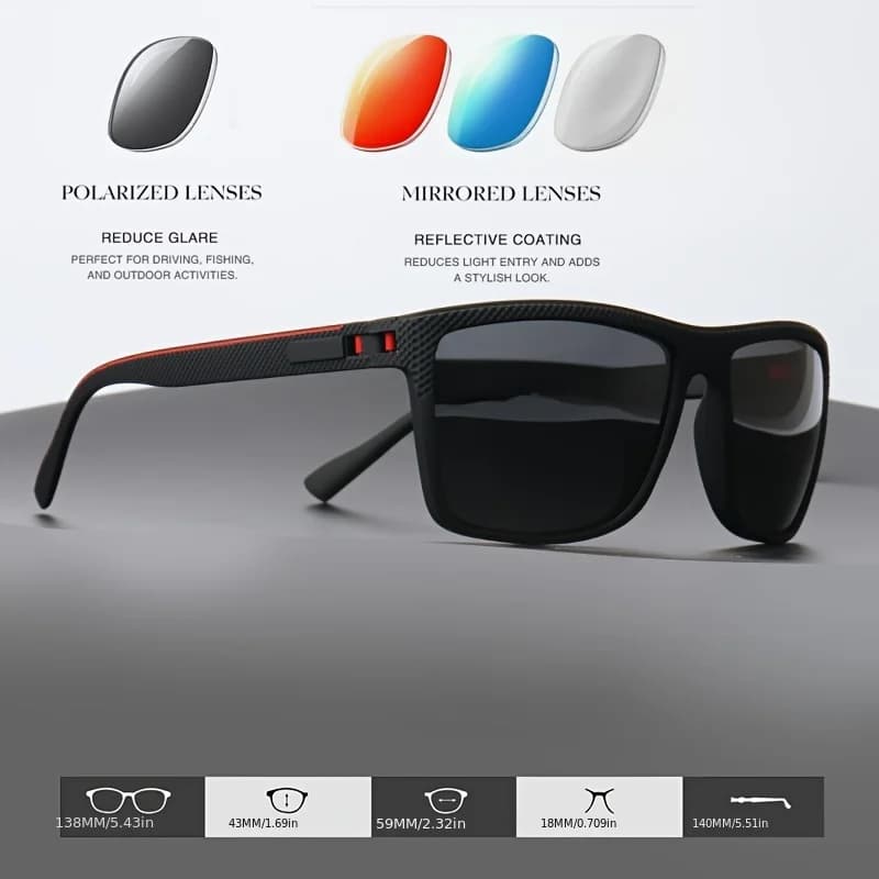 Lunettes de soleil polarisées 2025 pêche conduite - monture carrée charnières ressort multicolores