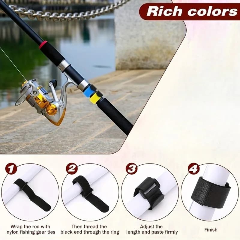 10 sangles réutilisables pour fixation canne à pêche : attaches réglables pour transport et rangement