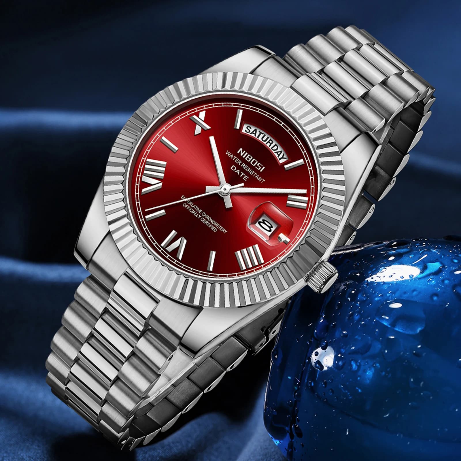 Montre homme NIBOSI luxe quartz acier inoxydable étanche 100m avec cadran lumineux pour pêche