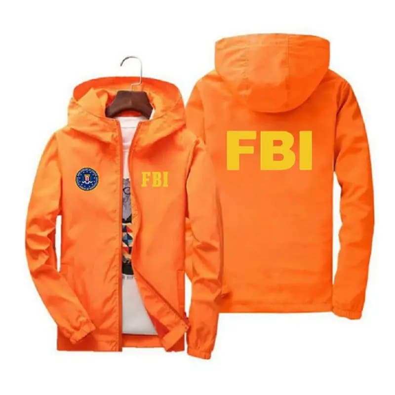 Veste FBI imprimée homme printemps - Veste sport capuche coupe-vent pour pêche sportive