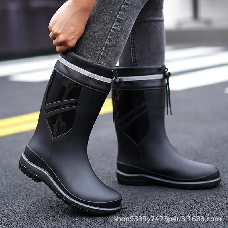 Bottes de pêche mi-mollet épaisses PVC imperméables antidérapantes cuisine travail extérieur