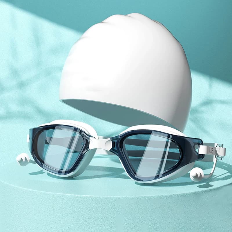 Set lunettes natation adulte HD anti-buée bonnet silicone étanche bouchons d'oreilles anti-UV