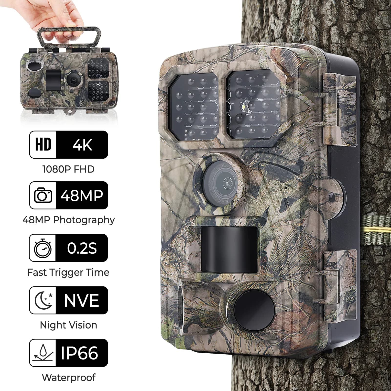 Caméra wifi 48MP 4K contrôle APP pour surveillance faune et optimisation pêche française