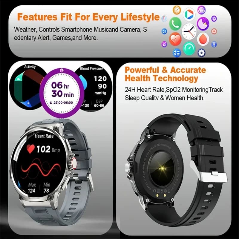 Montre militaire V69 GPS pour pêche extrême : IP68, 710mAh, boussole, étanche, appels Bluetooth