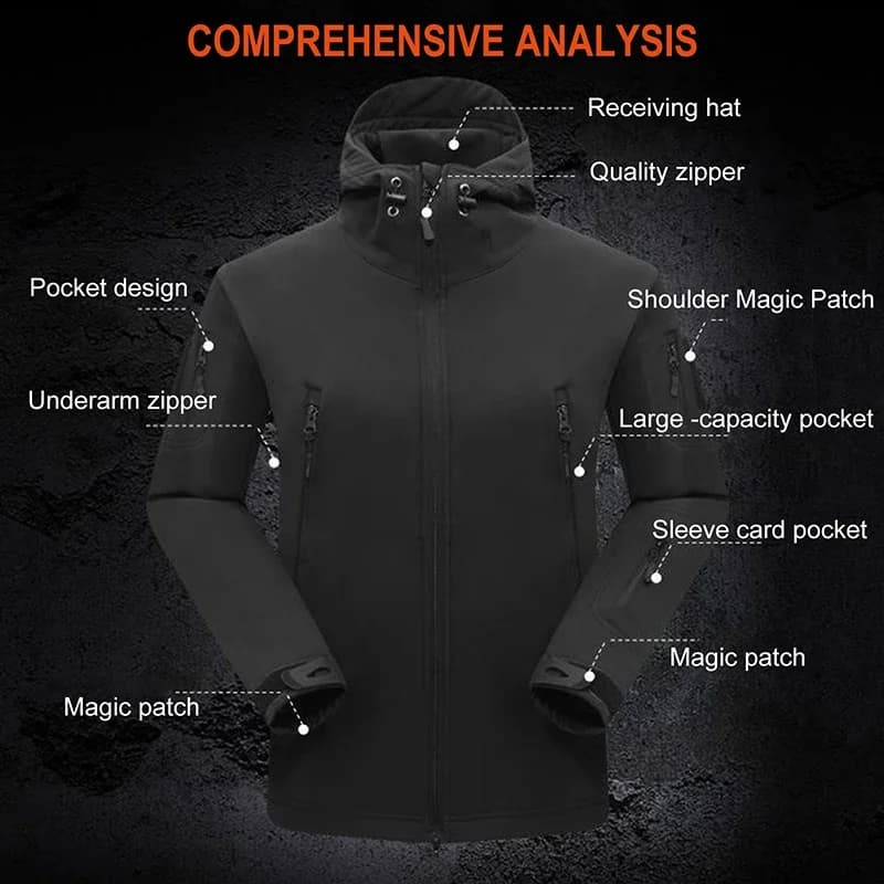 Veste soft shell tactique capuche polaire homme hiver coupe-vent imperméable chaude outdoor multi-poches 5XL 6XL