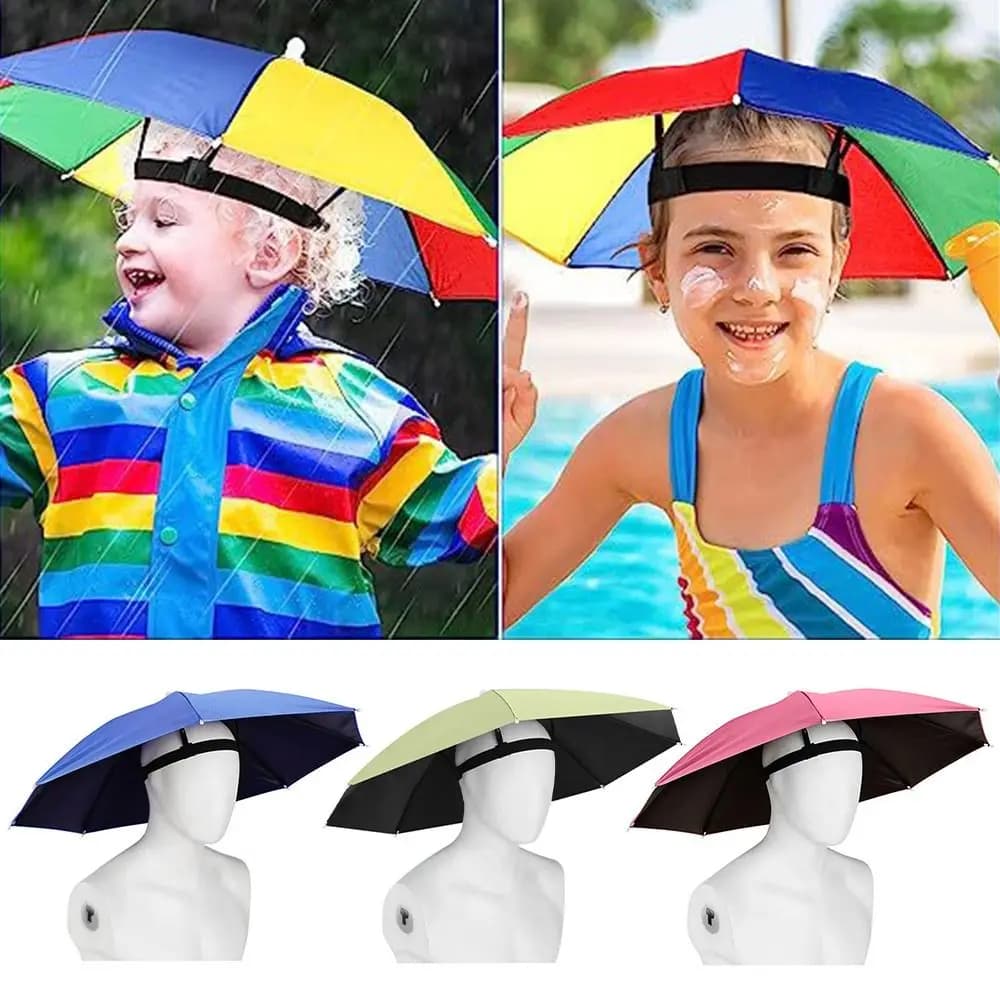 Casque parapluie pêche pliable anti-vent portable protection solaire pluie camping plage extérieur