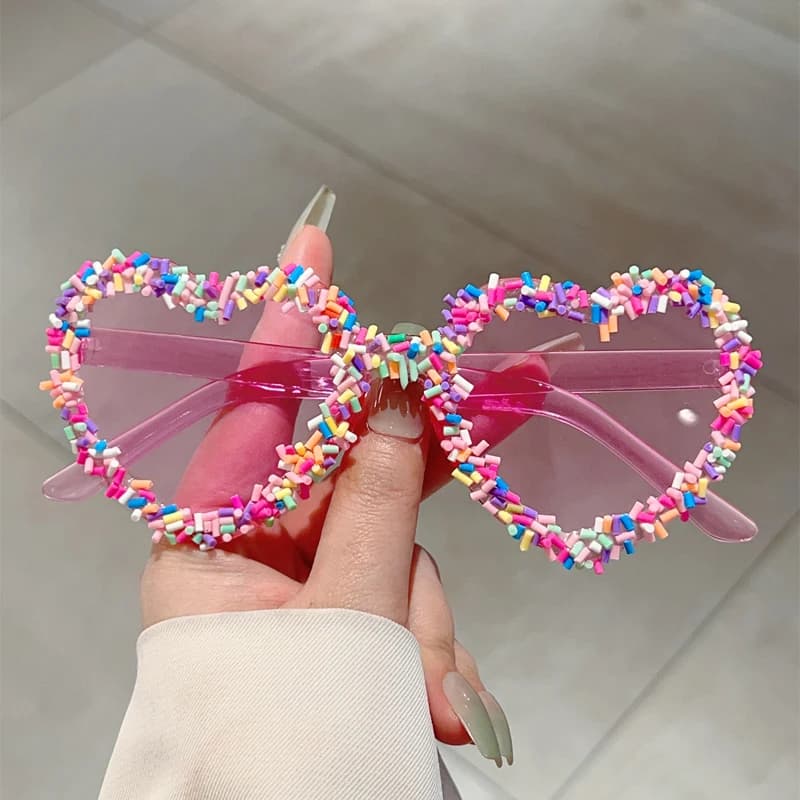Lunettes de soleil cœur KAMMPT avec paillettes - Style mignon plage vacances tendance original