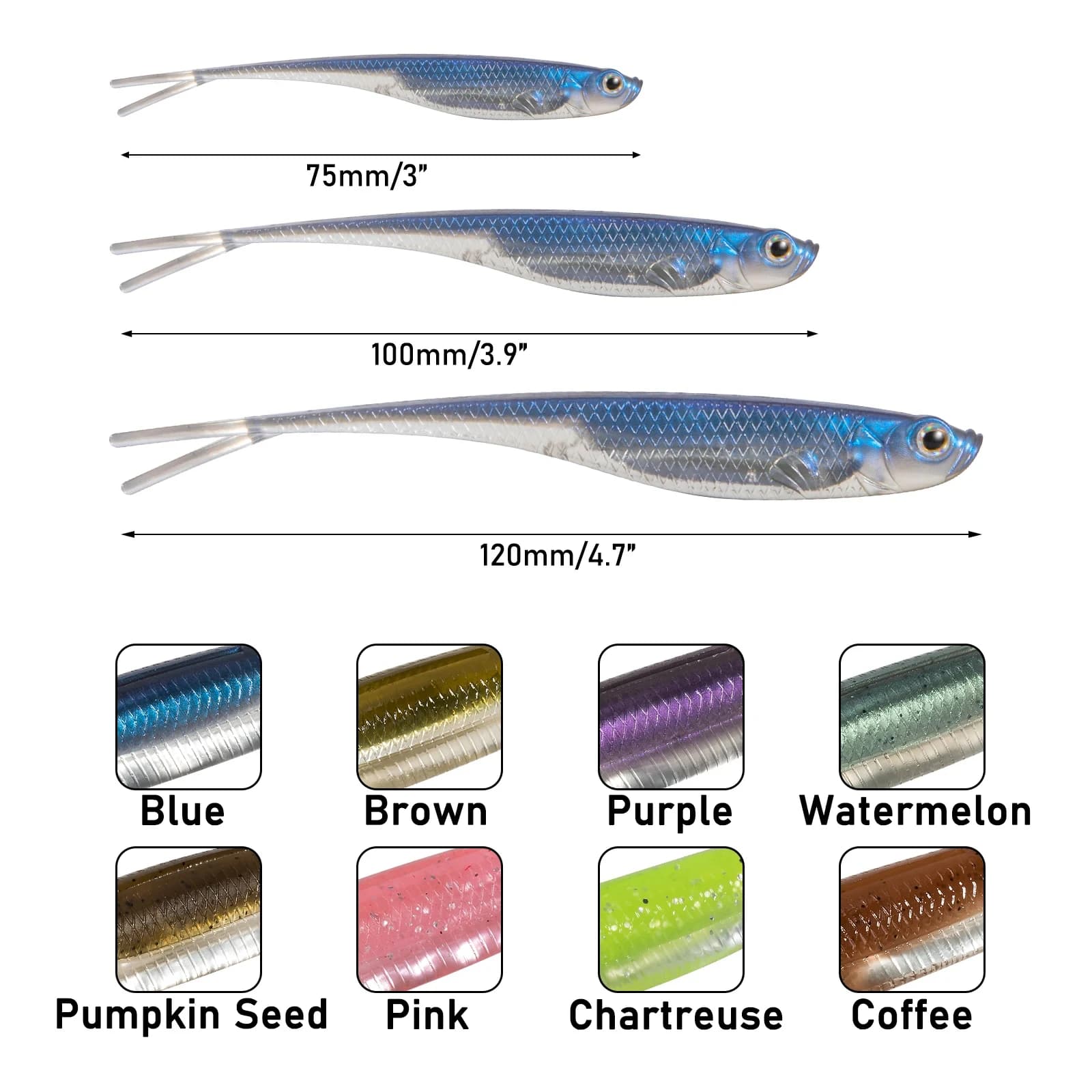 Leurres souples Dr.Fish Fork Tail 5-6 pièces pour drop shot - Appât sans-herbe pour truite perche sandre