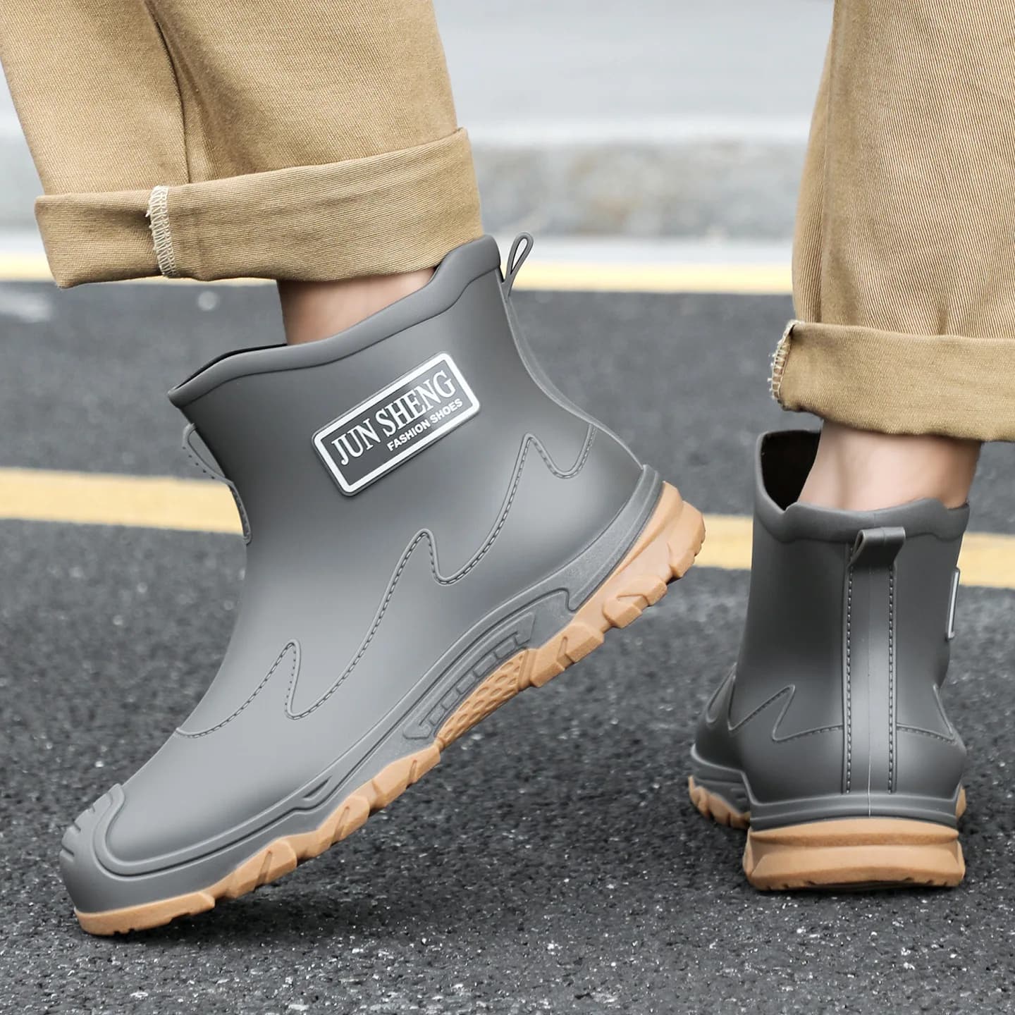 Bottes de pluie homme style coréen grises imperméables anti-dérapantes pour trajet travail voyage quotidien