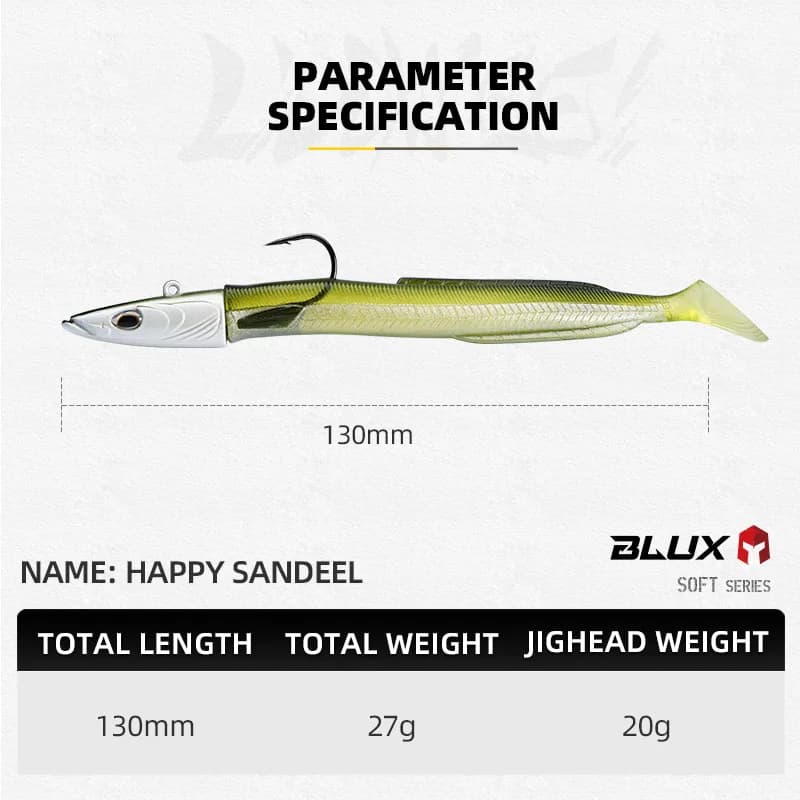 Leurre souple sandeel vibrant 13cm 27g pour pêche en mer leurre souple paddle tail