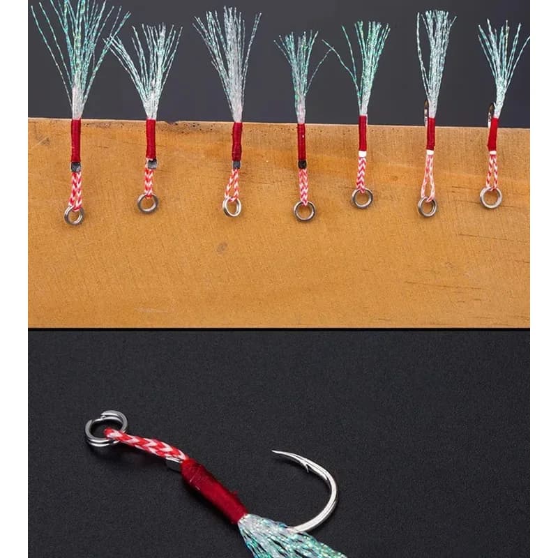 Leurres de jigging assist 10 pièces avec plumes et hameçons barbelés pour pêche lente