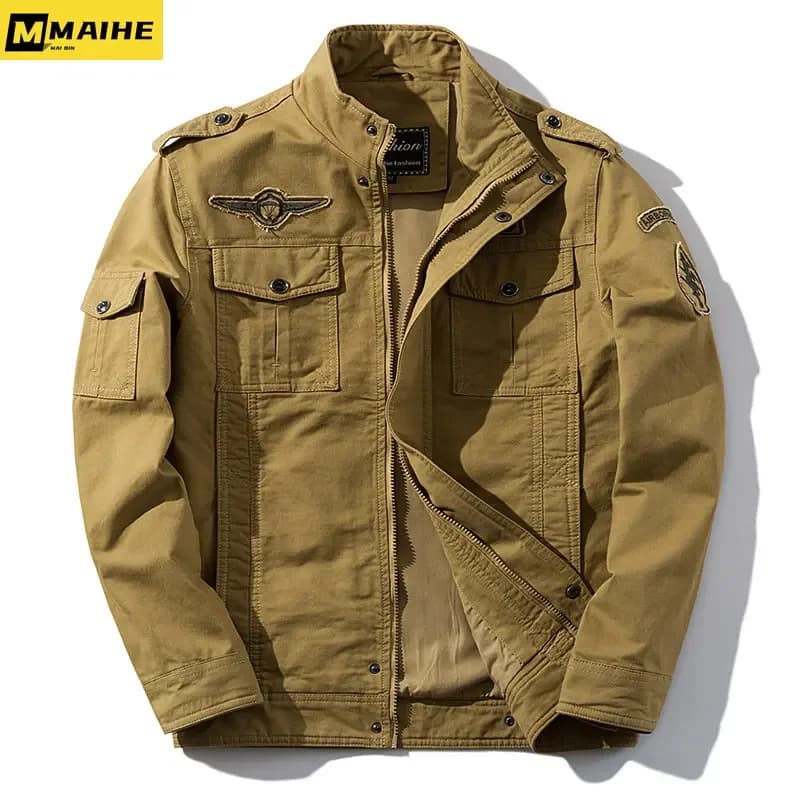 Veste de travail grande taille homme 2024 - Manteau coton lavé vintage - Veste tactique pêche épaulettes