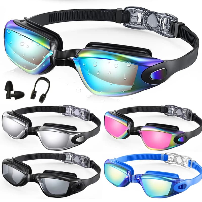 Lunettes de natation adultes étanches anti-buée HD électroplaquées unisexes protection UV complète
