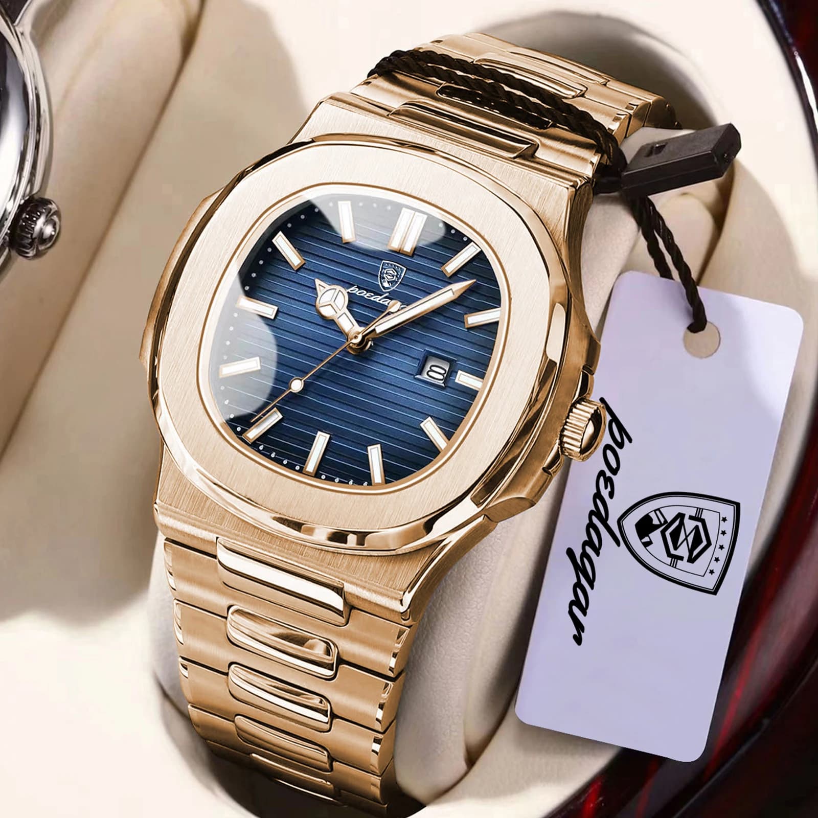 Montre homme carrée POEDAGAR fashion - Boîtier acier inoxydable étanche avec date et lumières pour poignet