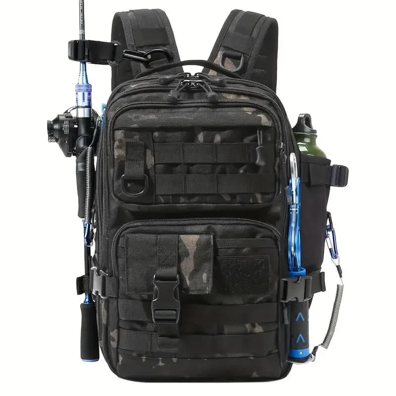 Sac à dos pêche 1000D nylon imperméable double bretelles - Sac rangement matériel pêche chasse randonnée extérieur