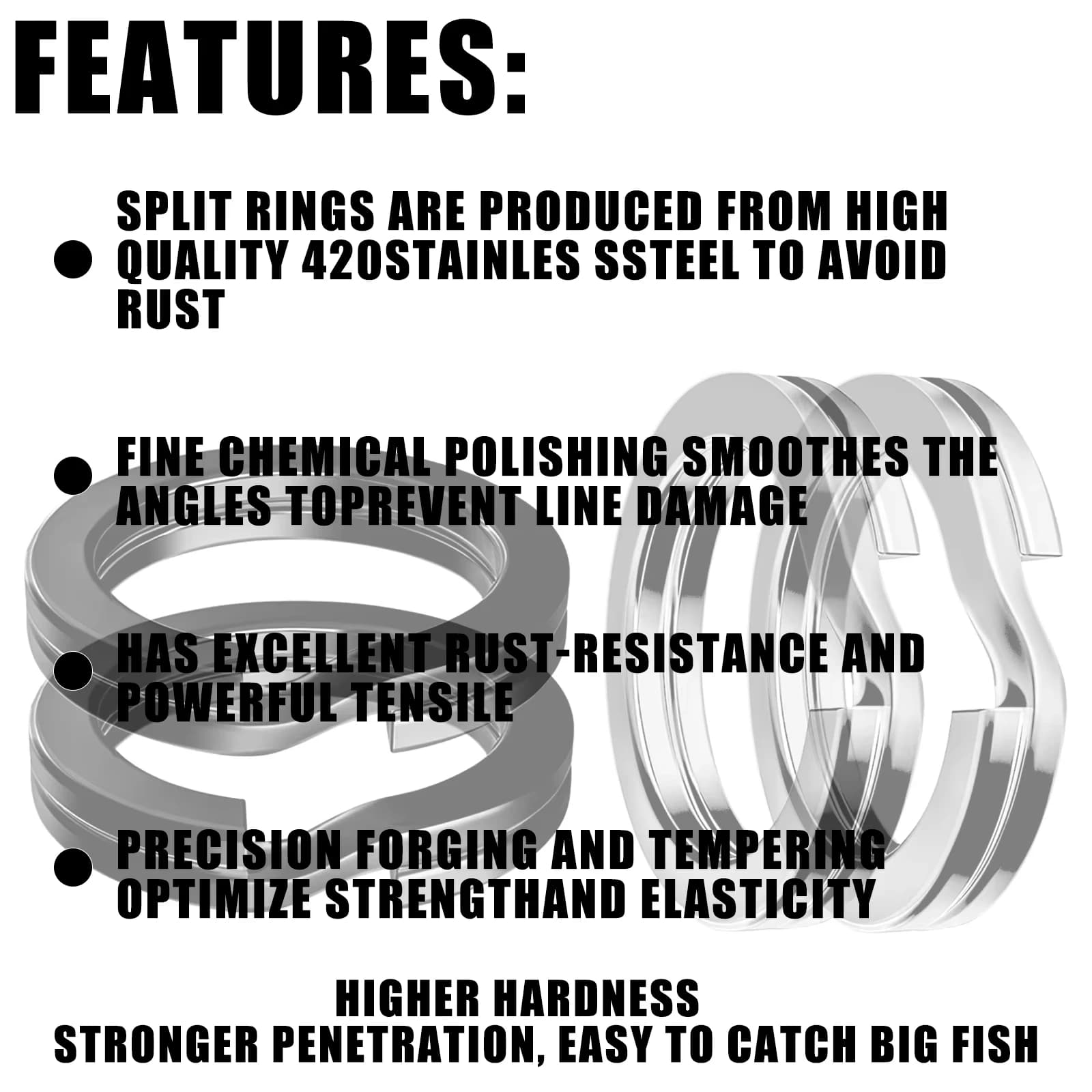 100pcs Fishing Split Rings Stainless Steel 3.5-12MM High Quality Strengthen Doub