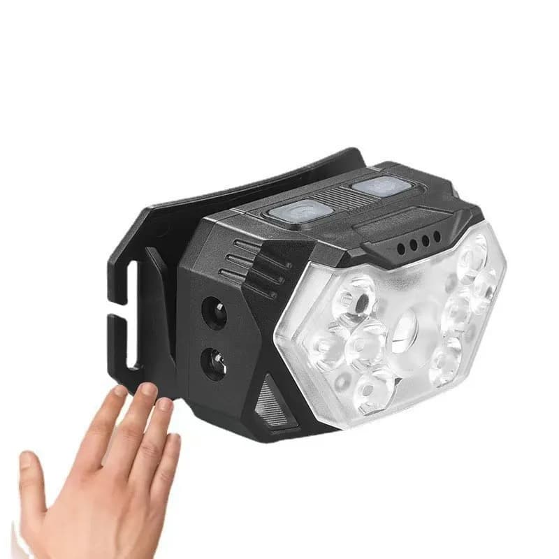 Lampe frontale 9 LED rechargeable USB avec détecteur de mouvement pour pêche et camping