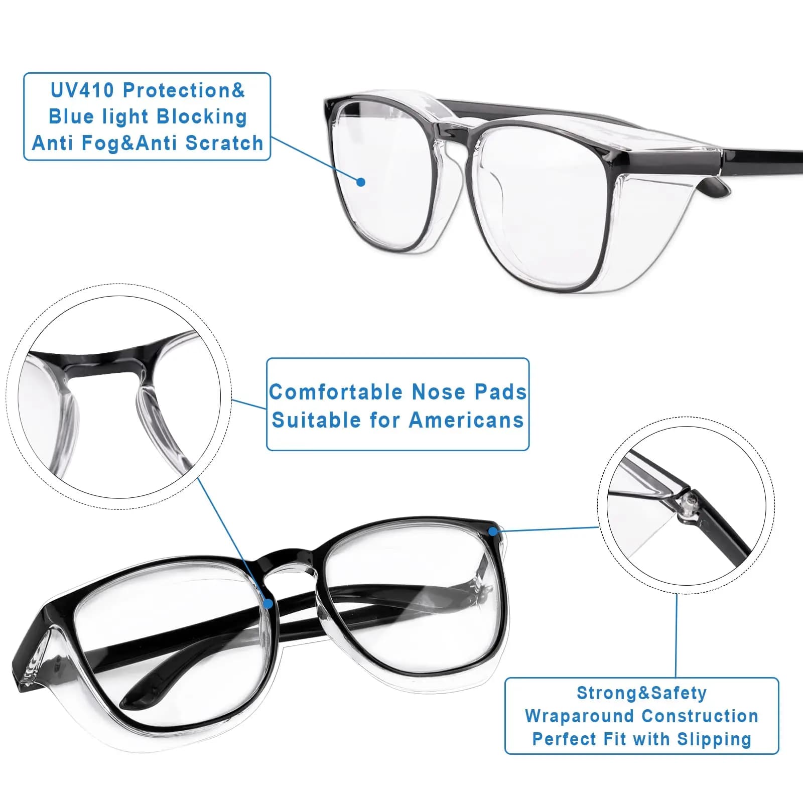 Lunettes de protection transparentes anti-rayures anti-buée femmes hommes infirmières travail