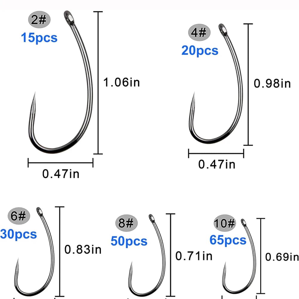 Kit 180 hameçons carpe sans ardillon pour montages hair rig et pêche à la mouche