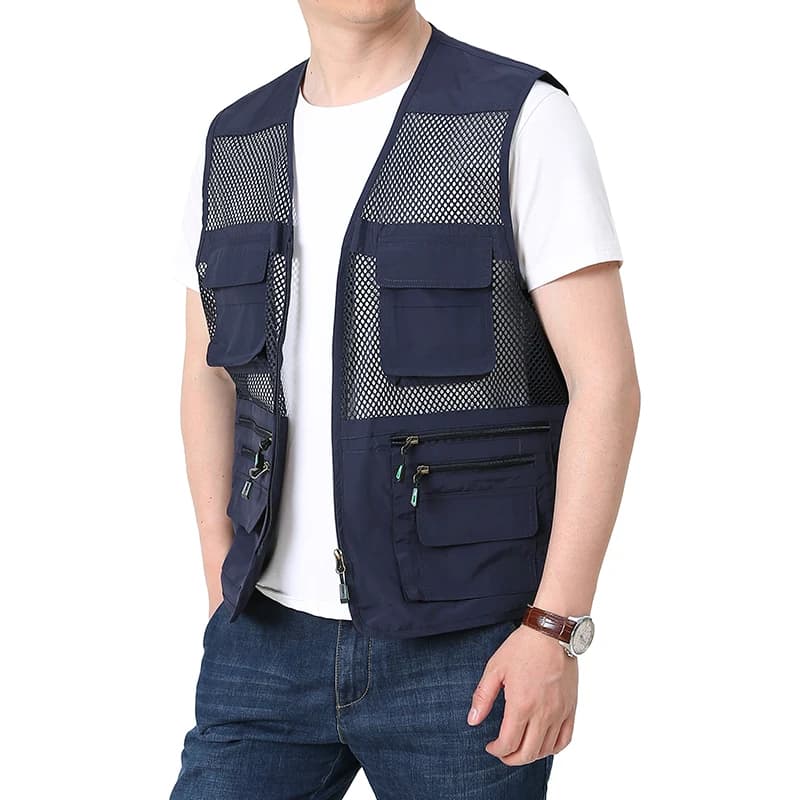 Gilet mesh homme été à séchage rapide avec multiples poches - ample et respirant pour pêche et tenue décontractée