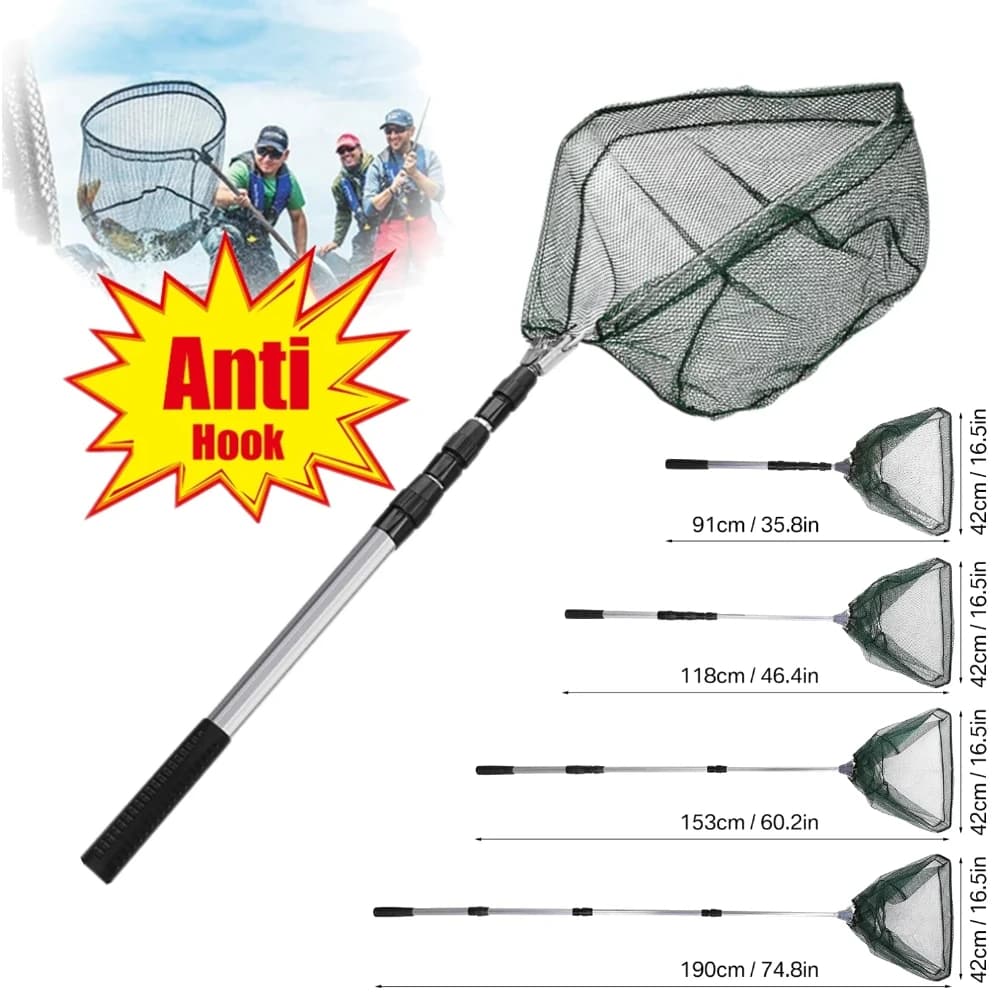 Épuisette aluminium télescopique durable extensible 190cm - Filet pliable sécurité capture poissons