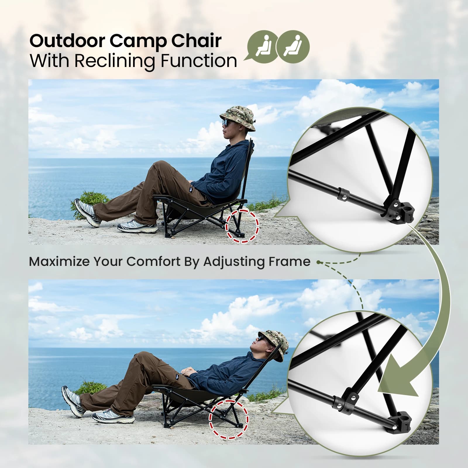 Chaise de camping OneTigris Rivirea ergonomique pliante inclinable pour pêche randonnée plage détente