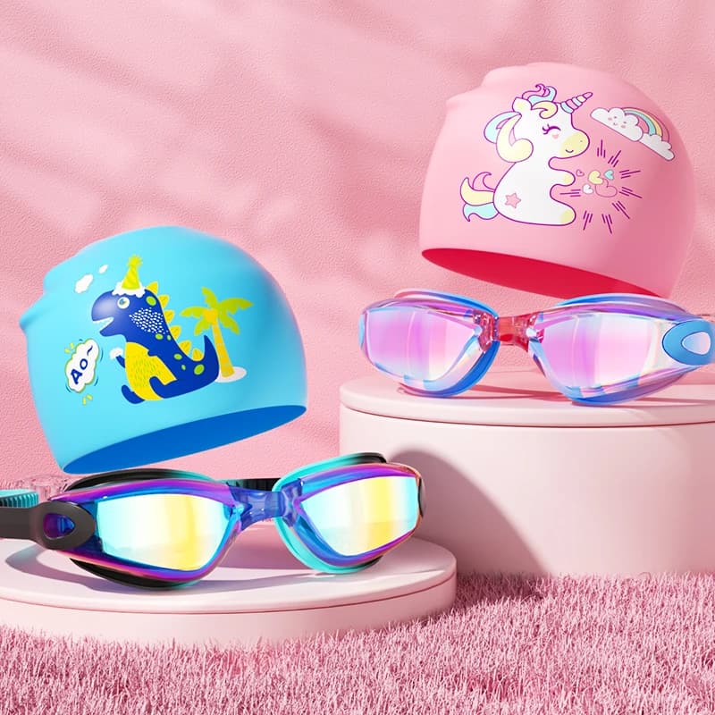 Lunettes de natation enfants 3-14 ans anti-buée étanches avec protection UV et bonnet
