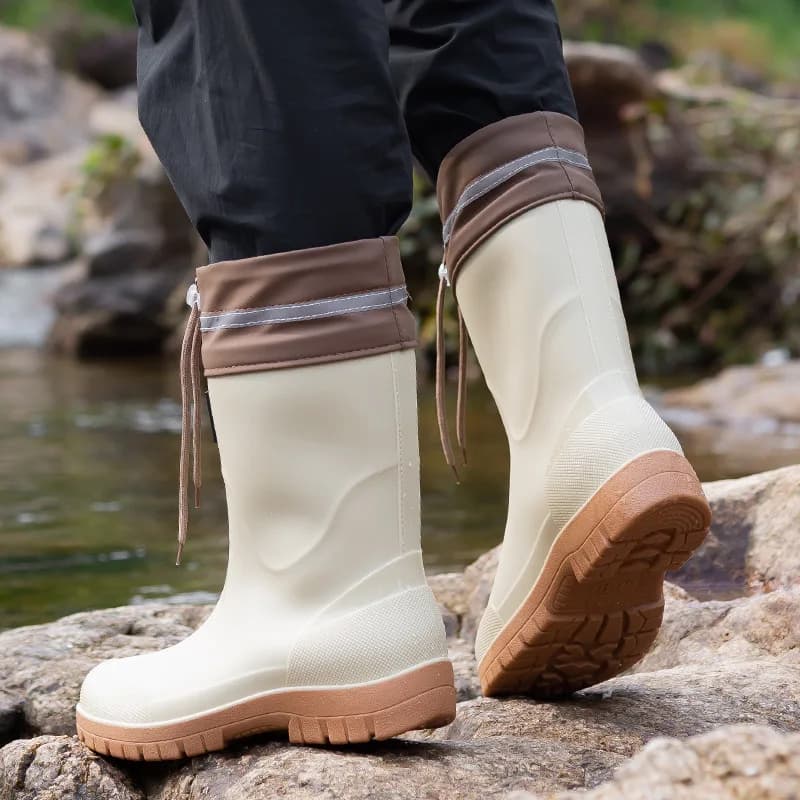Bottes de pêche homme mi-mollet anti-dérapantes imperméables chaudes confortables PVC