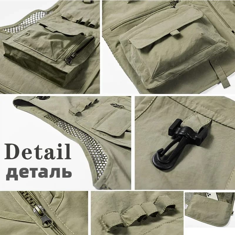 Veste sans manches pêche et randonnée été homme 7XL avec 14 poches cargo et mesh respirant