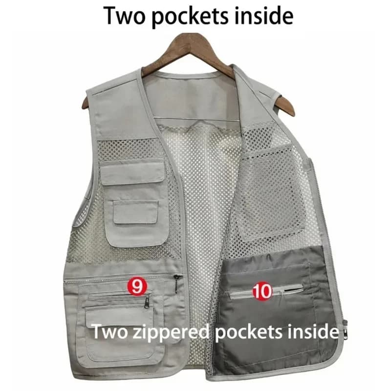 Gilet été léger maille respirant multi-poches pêche voyage camping photo travail pour homme