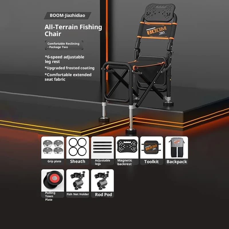Chaise pêche pliante inclinable tout terrain légère pieds télescopiques dossier réglable siège pêcheur