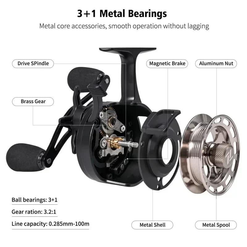 Moulinet pêche glace inline 3+1BB CNC grand tambour libération rapide lac gelé hiver